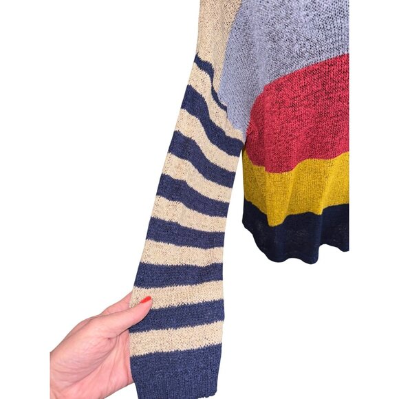 Colorblock Striped Open Knit Sweater Davi Dani S Beach Coastal Multicolor Travel - Picture 6 of 9
